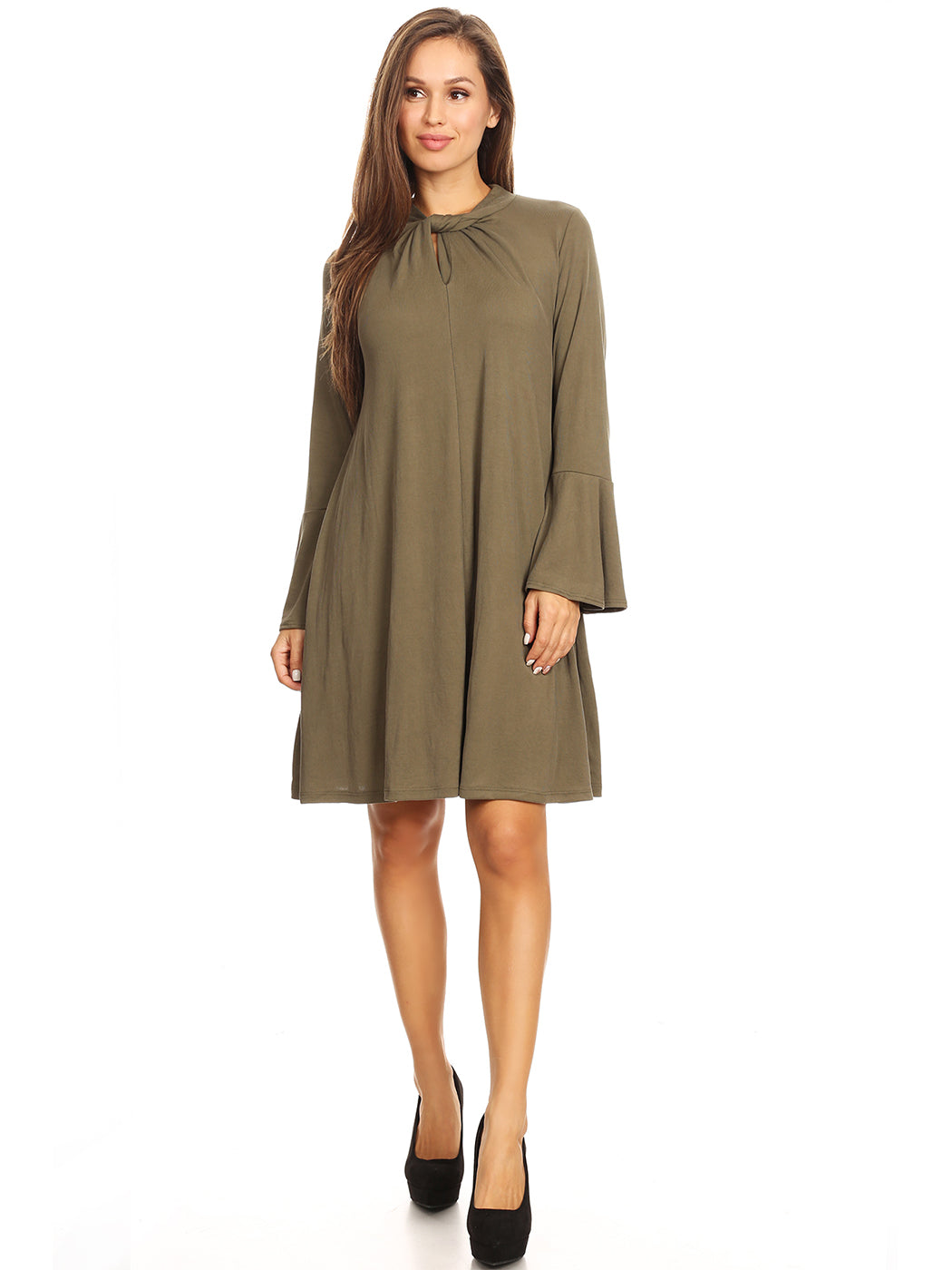Long-Sleeve Keyhole Swing Dress