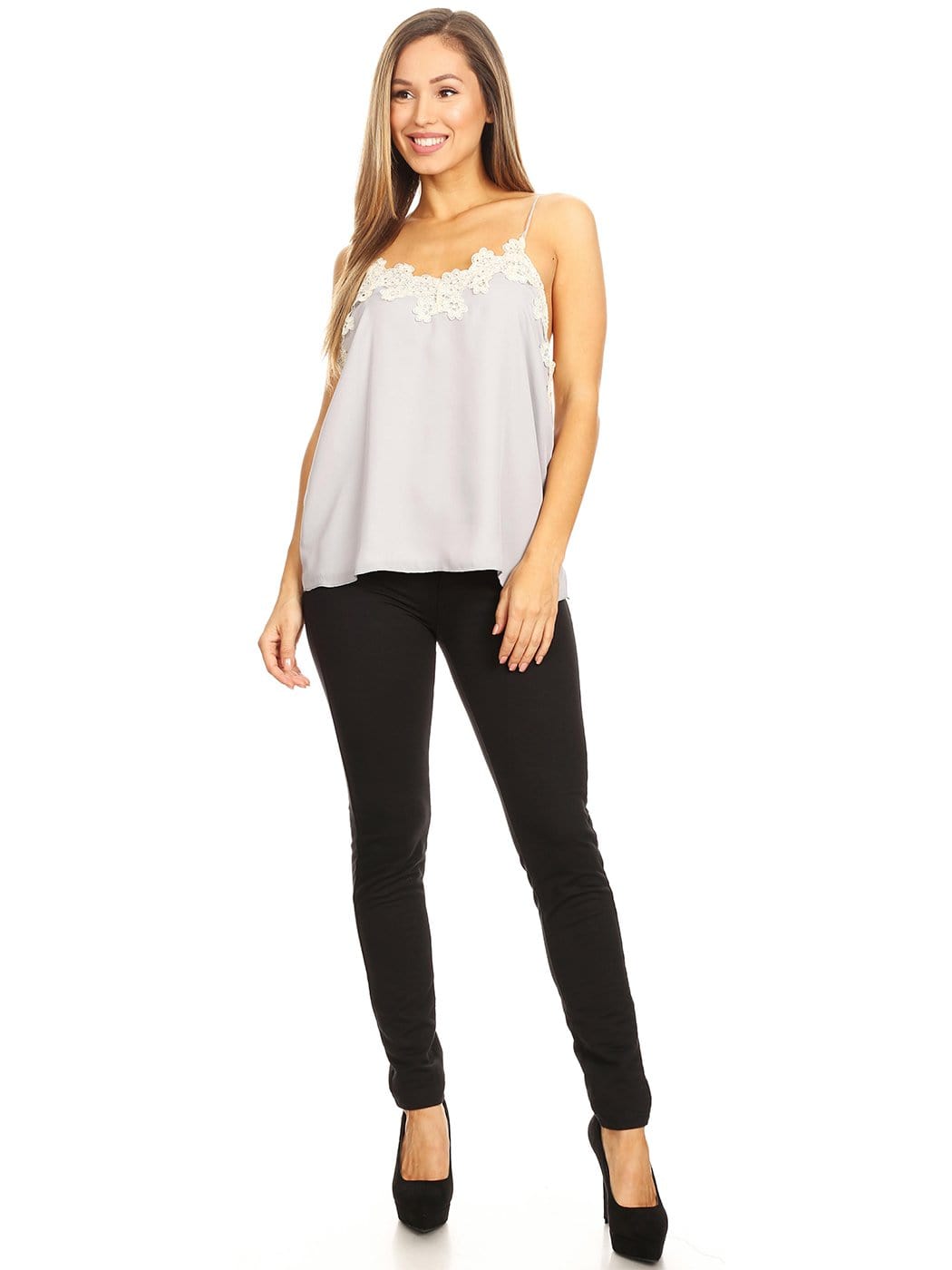Lace Floral Trim Camisole Top