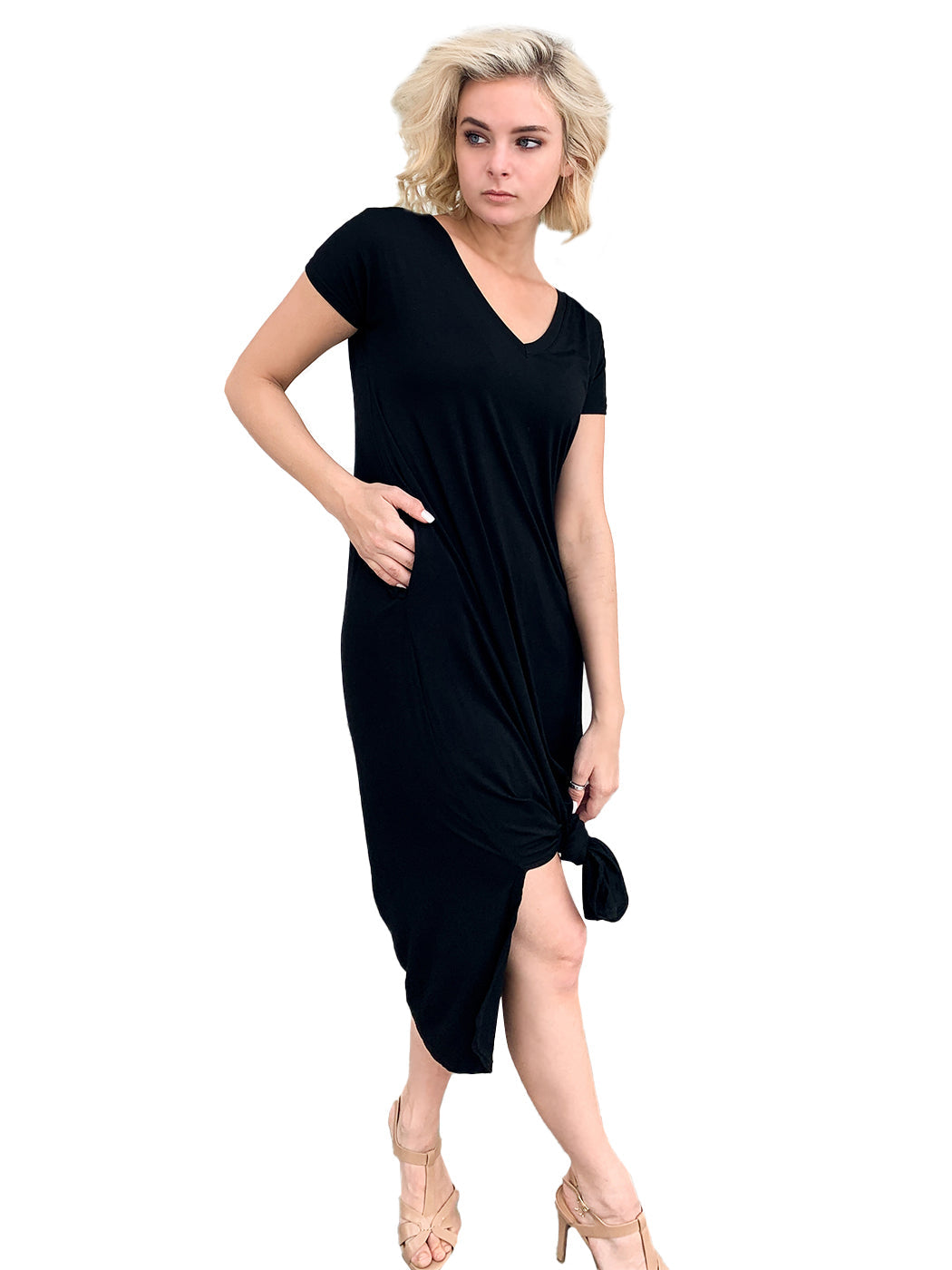 Vestido con abertura y manga corta con escote en V