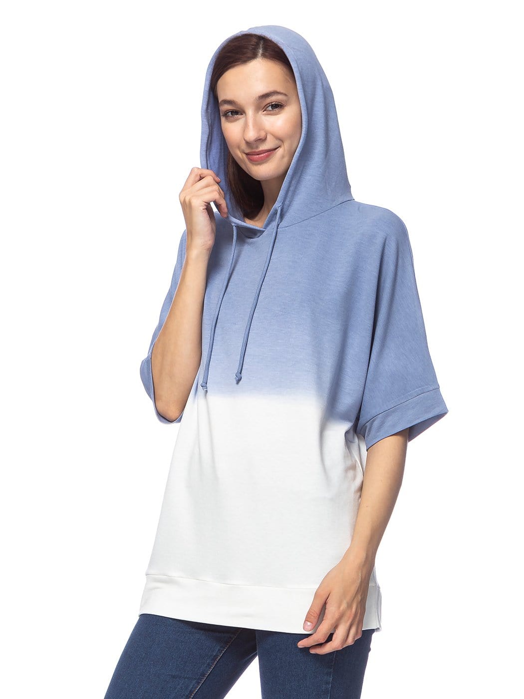 Sudadera con capucha de manga corta con efecto tie-dye ombré