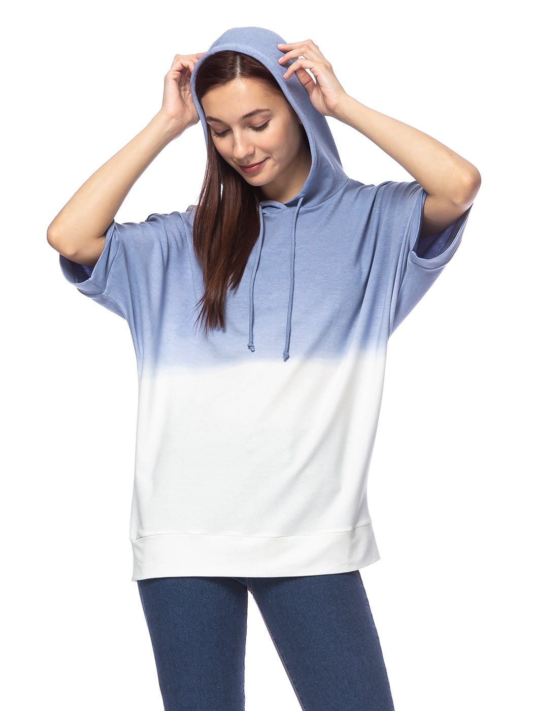 Sudadera con capucha de manga corta con efecto tie-dye ombré