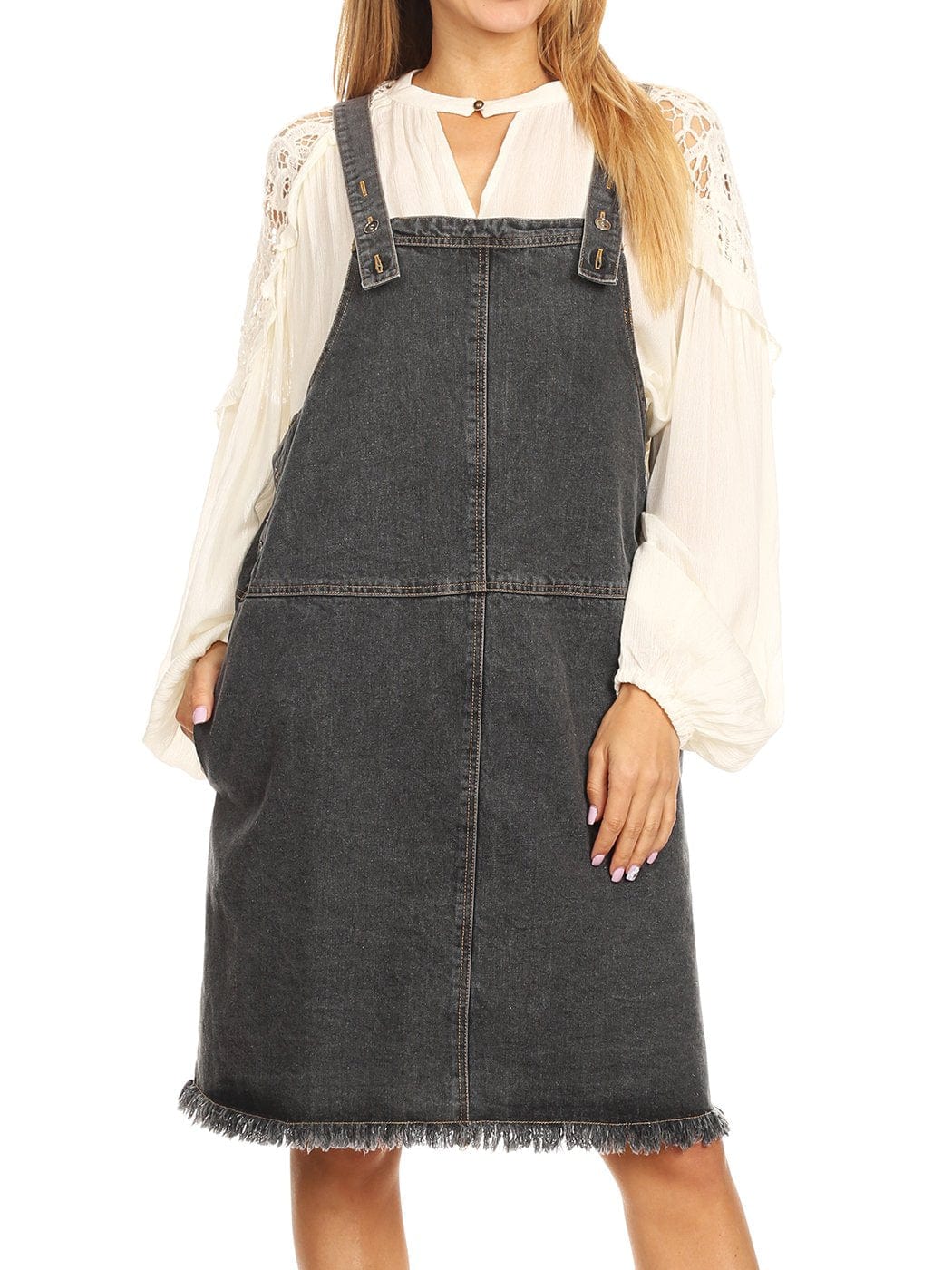 Vestido vaquero tipo pechera de gran tamaño