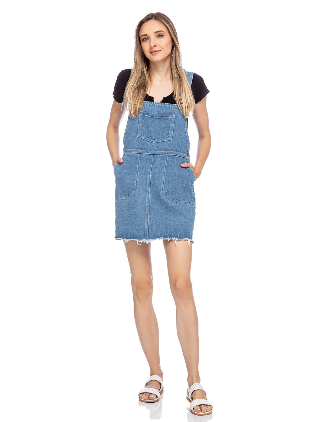 Vestido tipo peto vaquero corto con tirantes ajustables e informal para mujer de Anna-Kaci