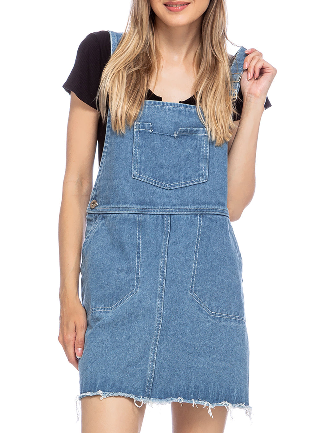 Vestido tipo peto vaquero corto con tirantes ajustables e informal para mujer de Anna-Kaci