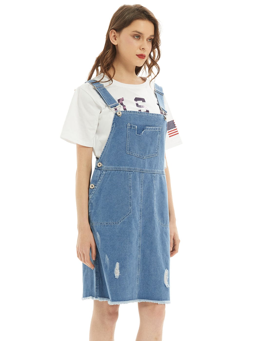 Vestido vaquero tipo pechera de gran tamaño