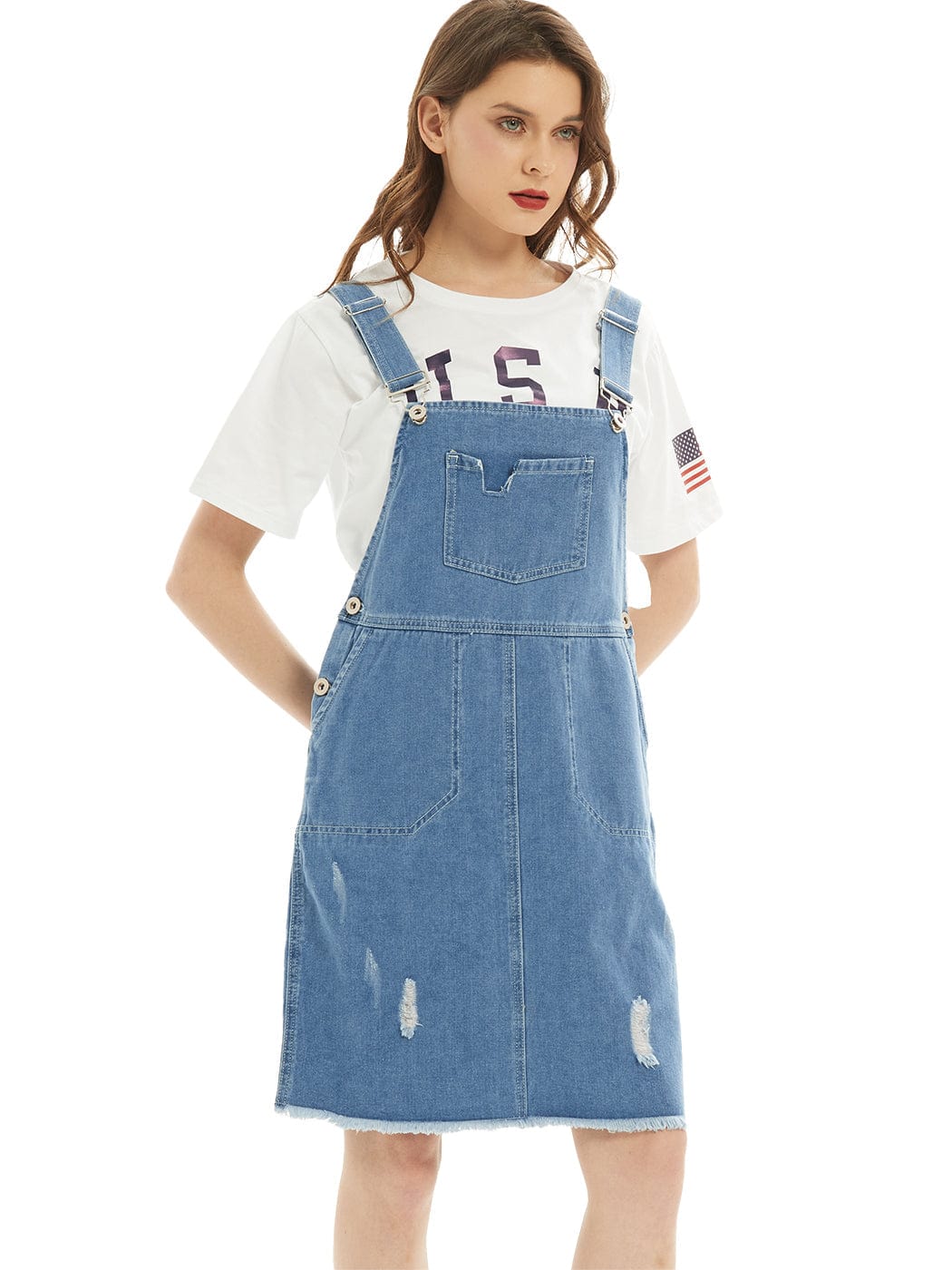 Vestido vaquero tipo pechera de gran tamaño