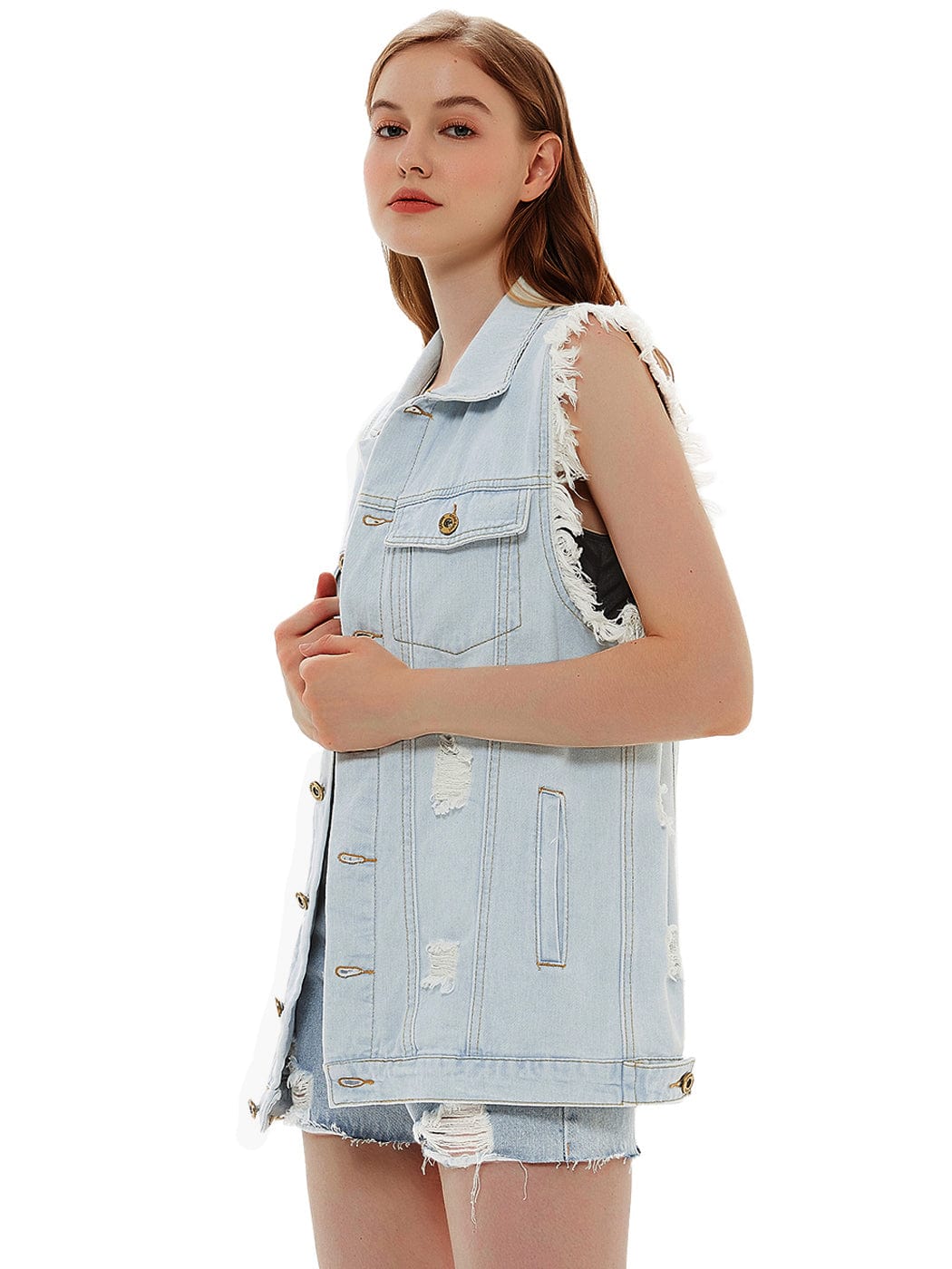 Oversize Distressed Sleeveless Denim Vest