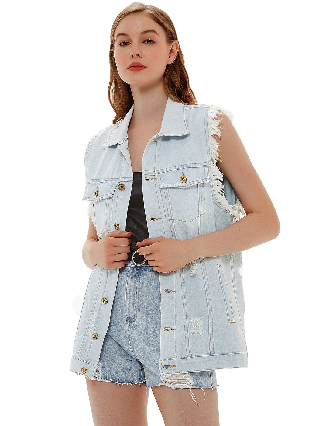 Oversize Distressed Sleeveless Denim Vest