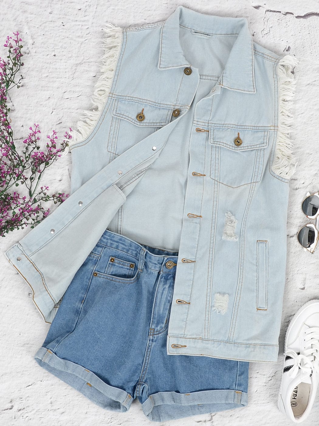 Oversize Distressed Sleeveless Denim Vest