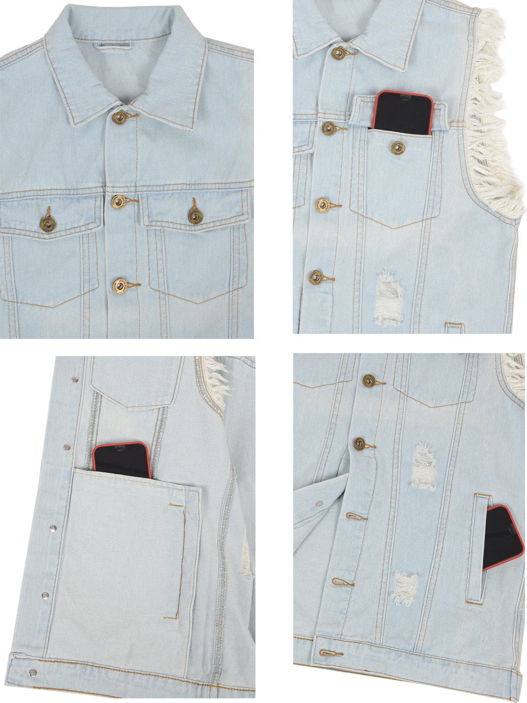 Oversize Distressed Sleeveless Denim Vest