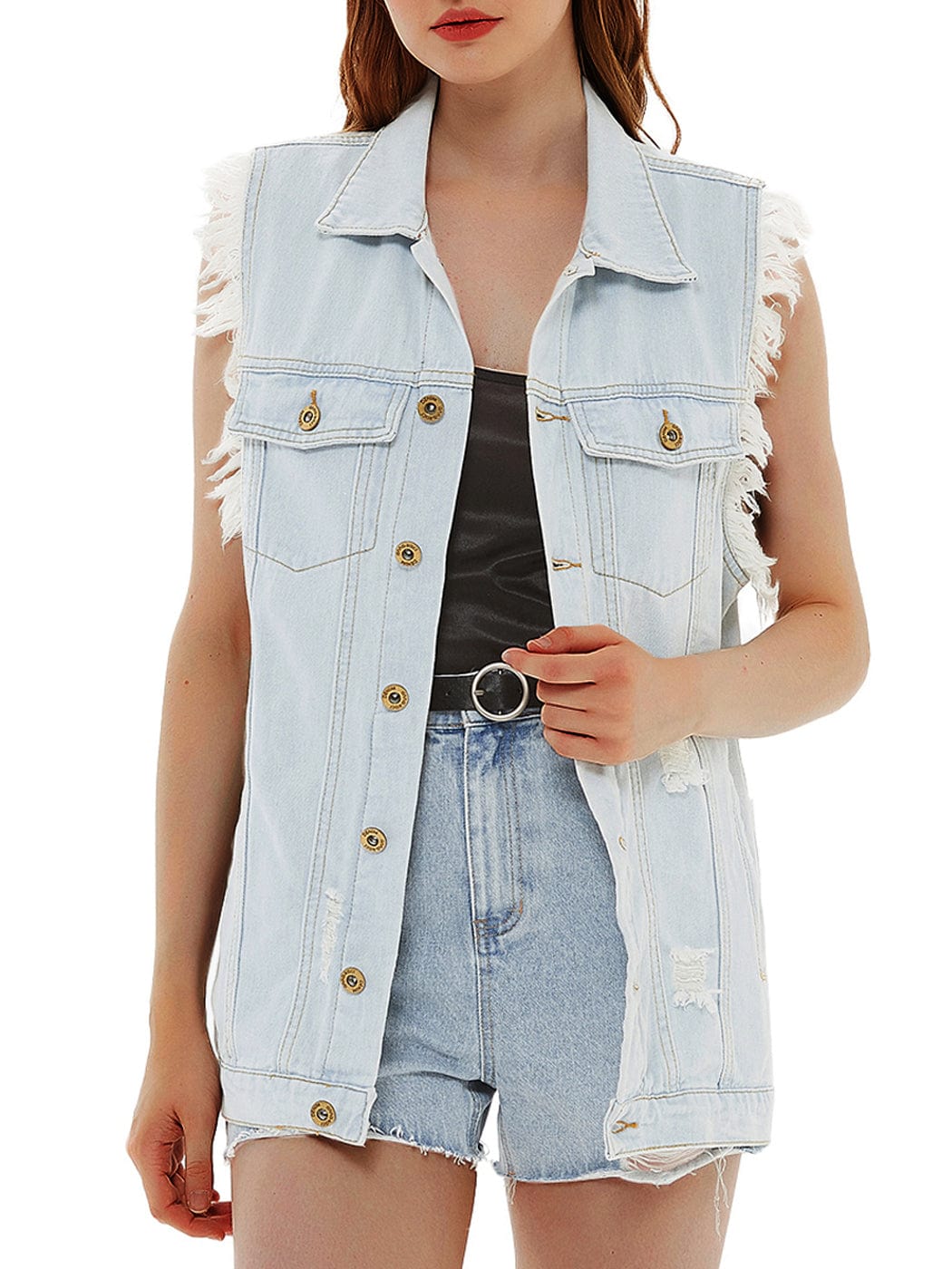 Oversize Distressed Sleeveless Denim Vest