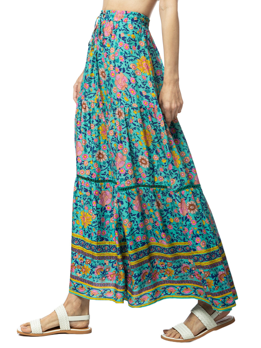 Sunflower Print Midi Maxi Skirt