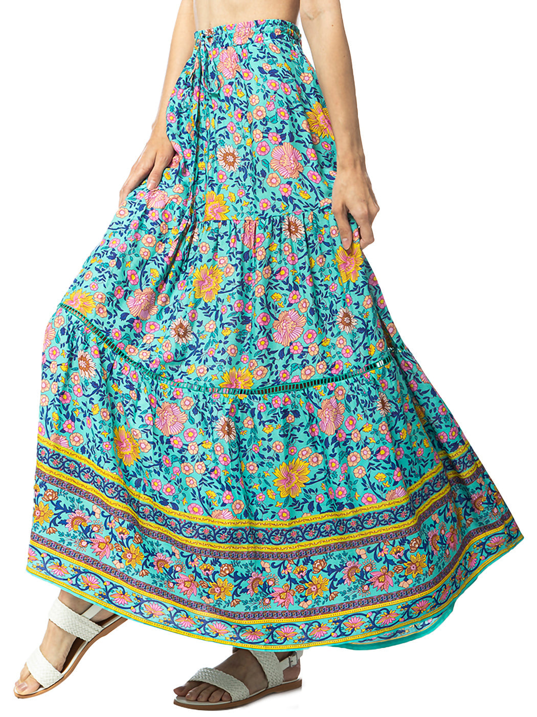 Sunflower Print Midi Maxi Skirt
