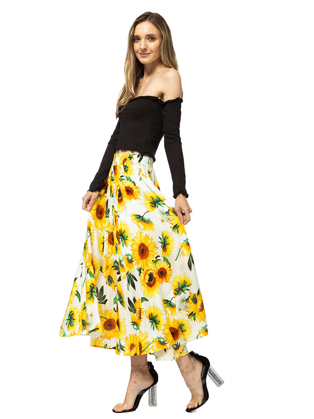Sunflower Print Midi Maxi Skirt