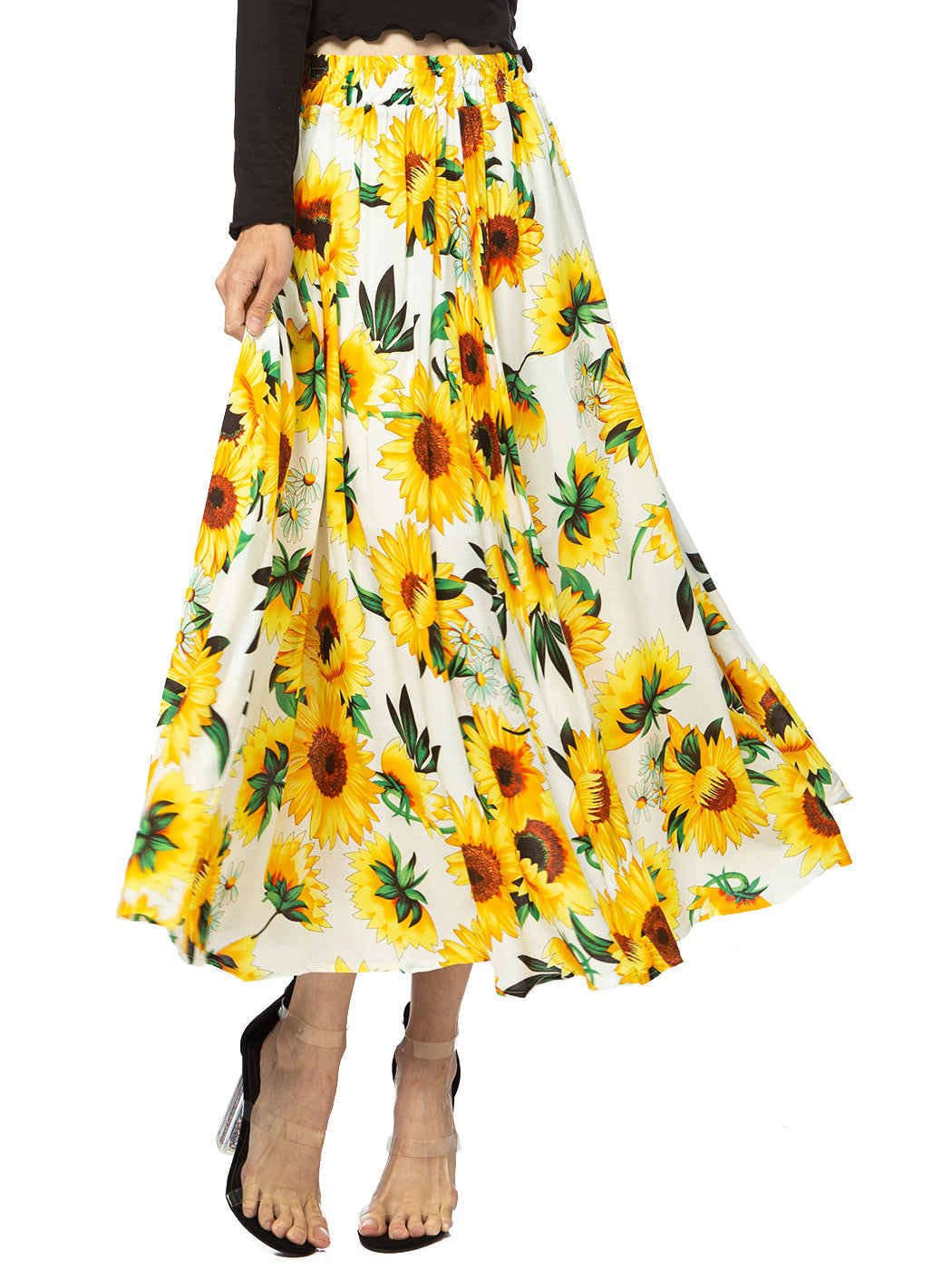 Sunflower Print Midi Maxi Skirt