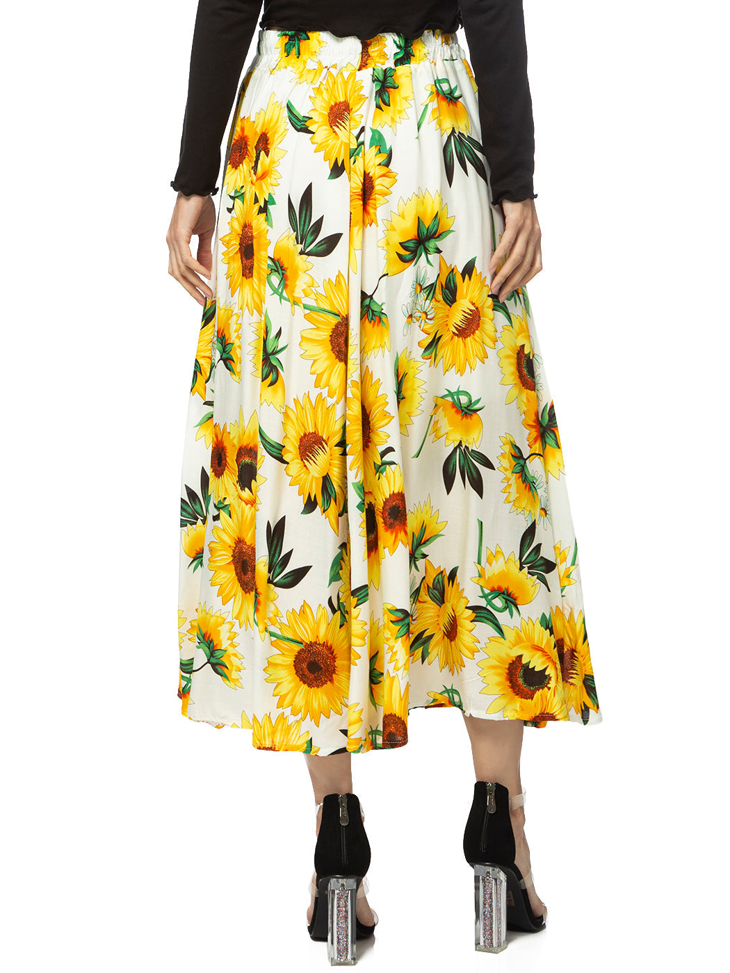 Sunflower Print Midi Maxi Skirt