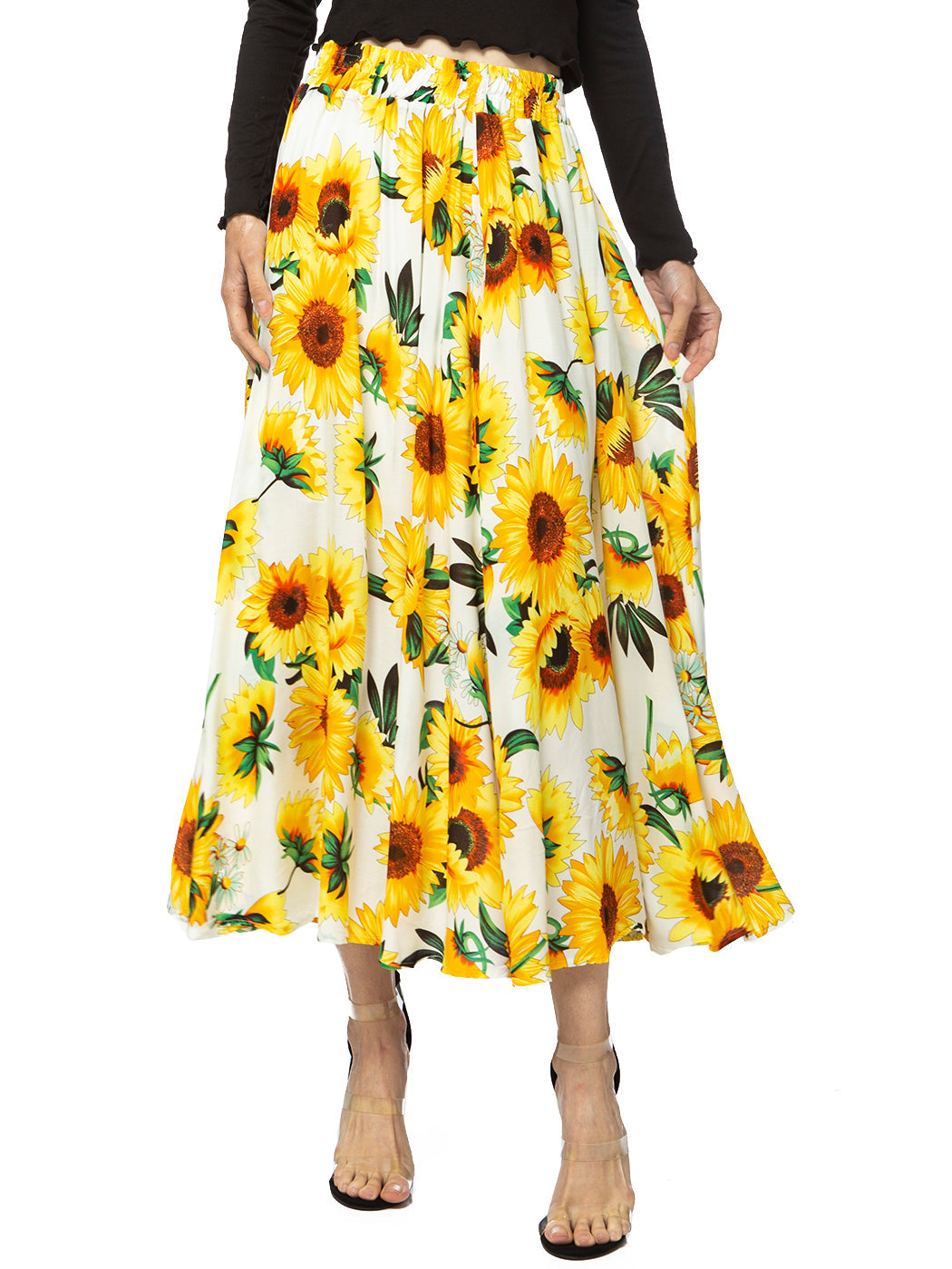Sunflower Print Midi Maxi Skirt