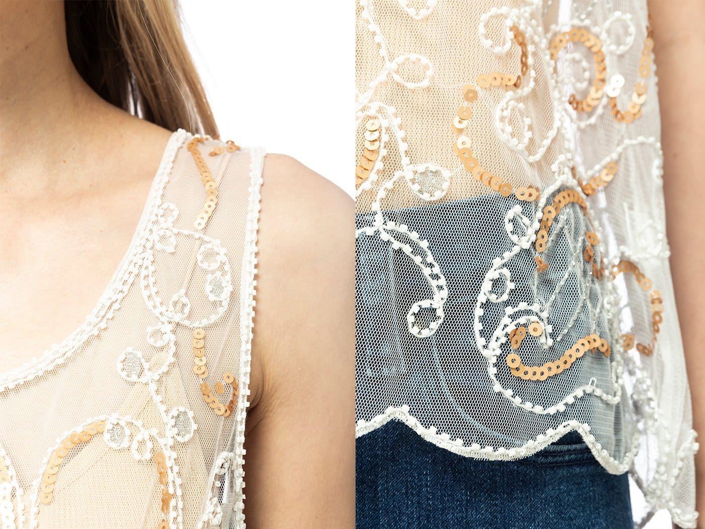 Camiseta sin mangas blanca con encaje floral