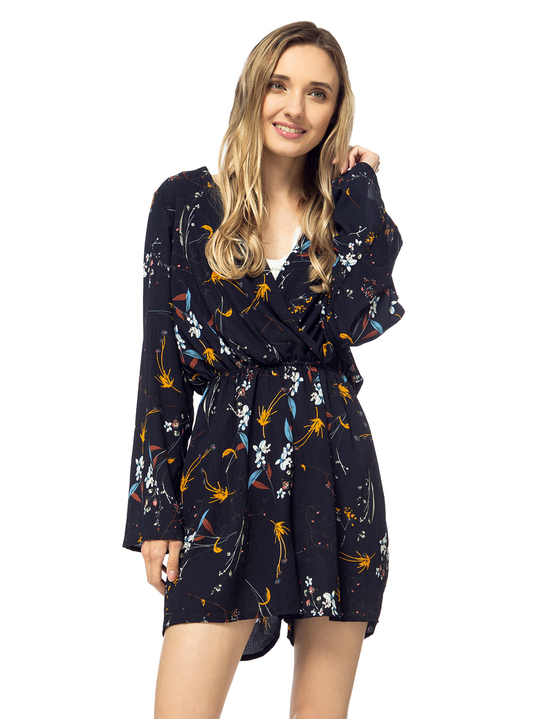 Mono de manga larga sin espalda con estampado floral