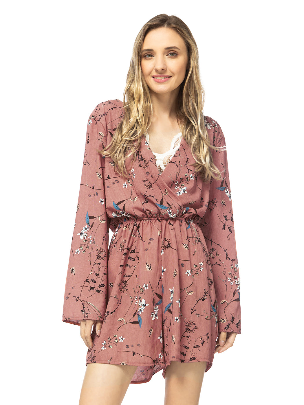 Mono de manga larga sin espalda con estampado floral