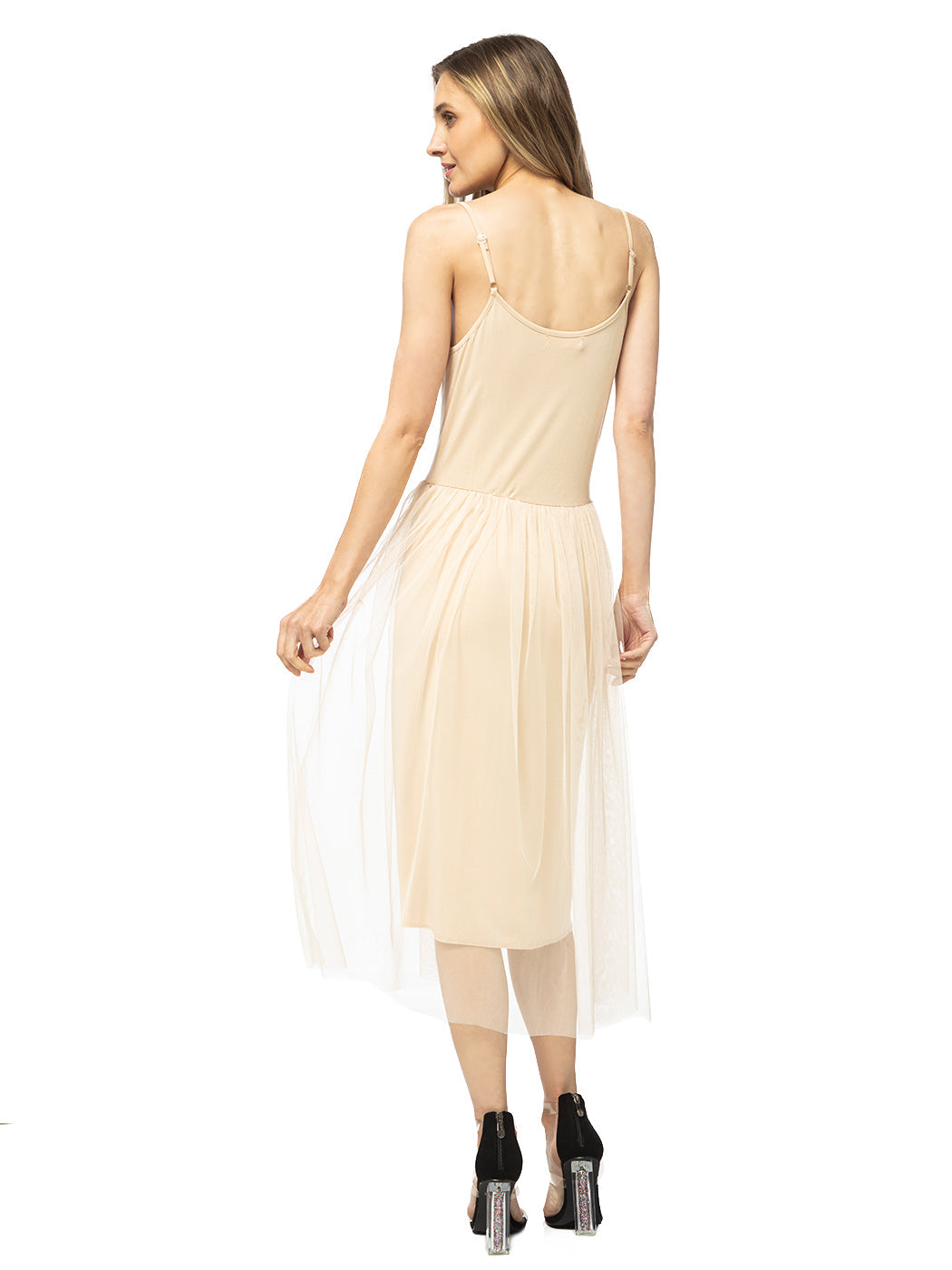 Vestido midi con volantes de tul y tutú