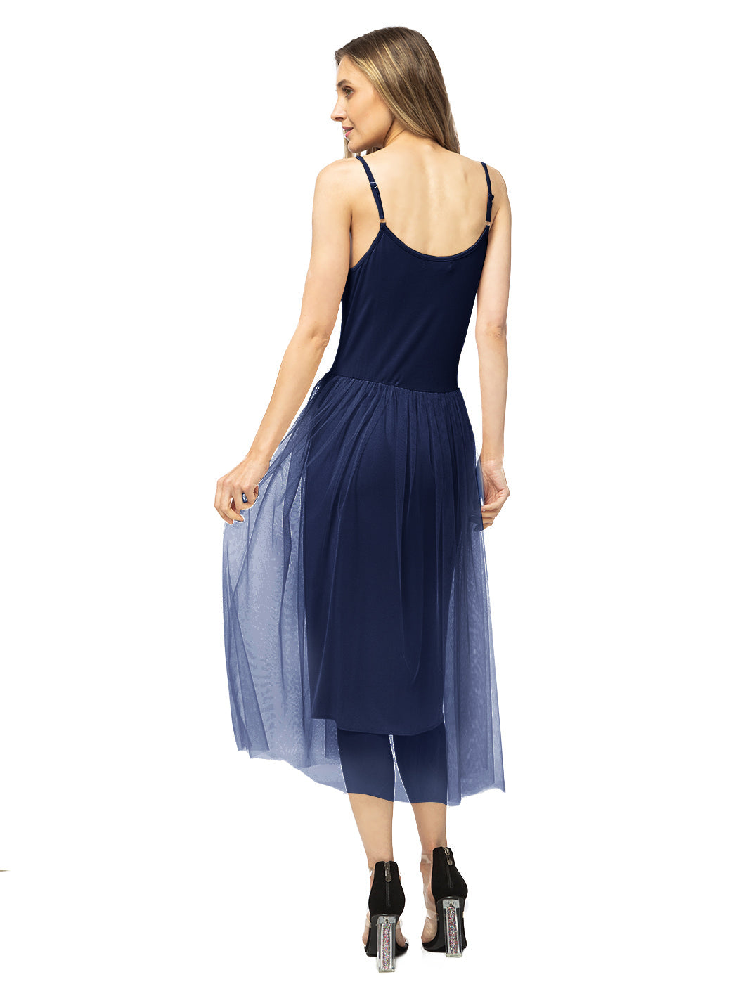 Vestido midi con volantes de tul y tutú
