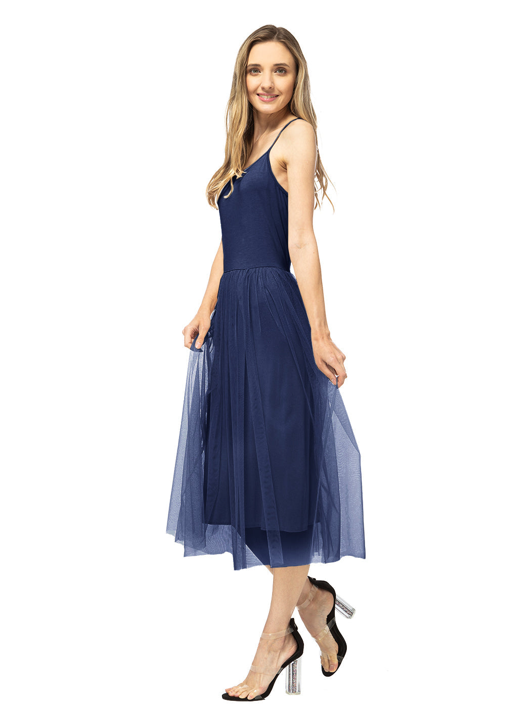 Vestido midi con volantes de tul y tutú