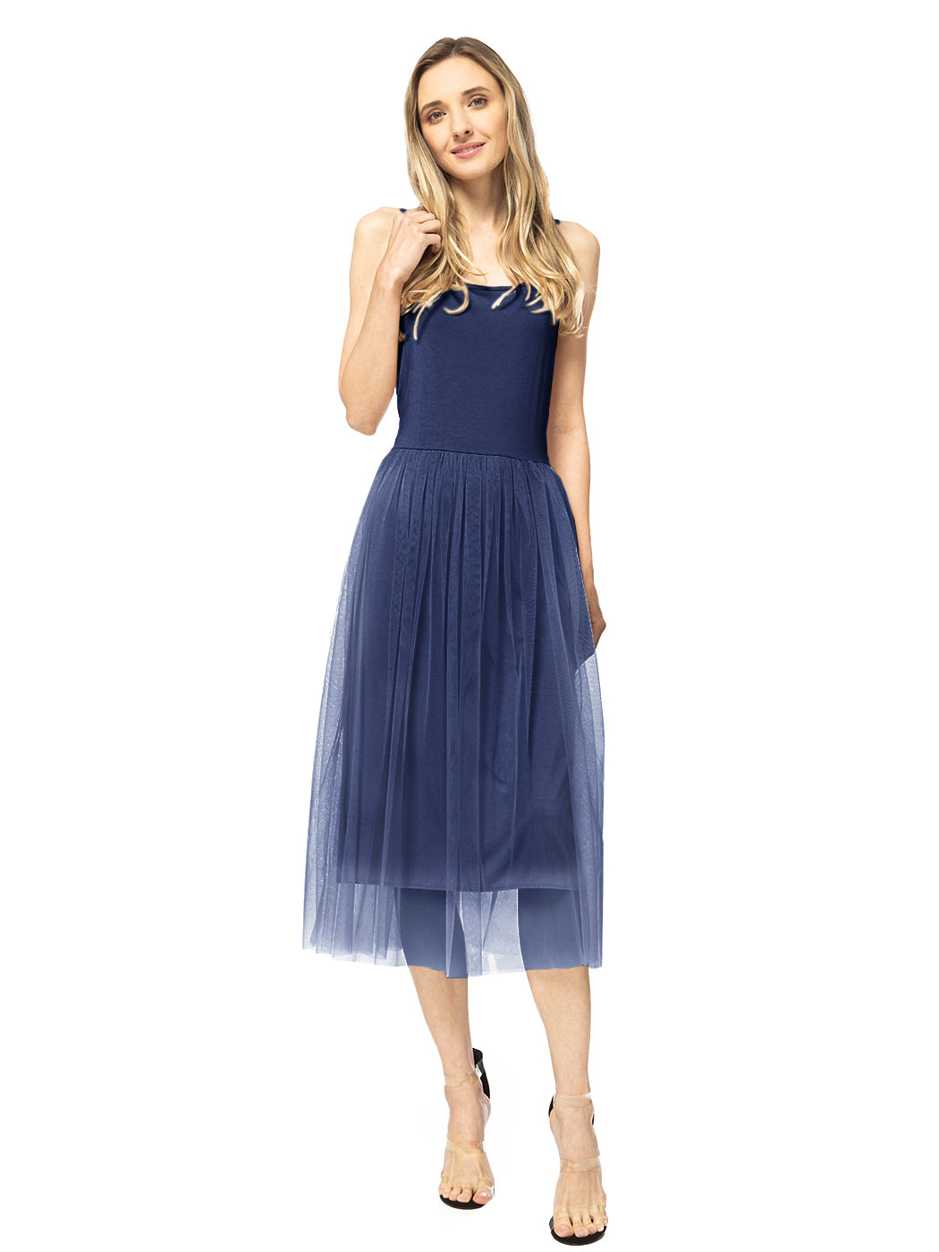 Vestido midi con volantes de tul y tutú