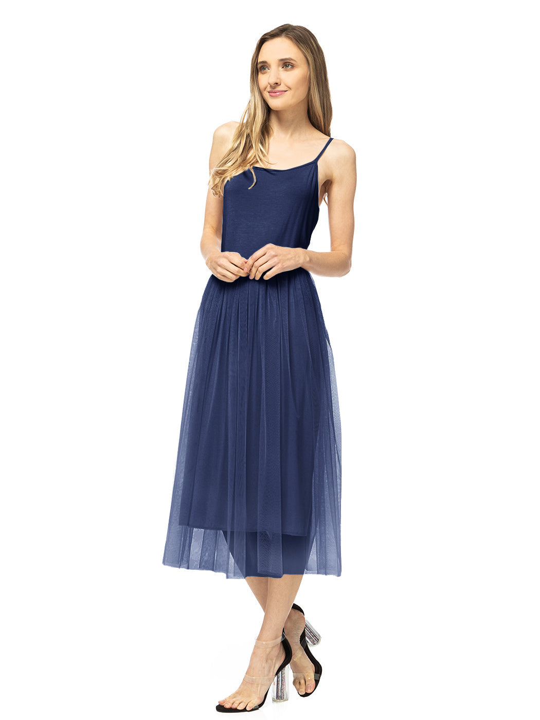 Vestido midi con volantes de tul y tutú