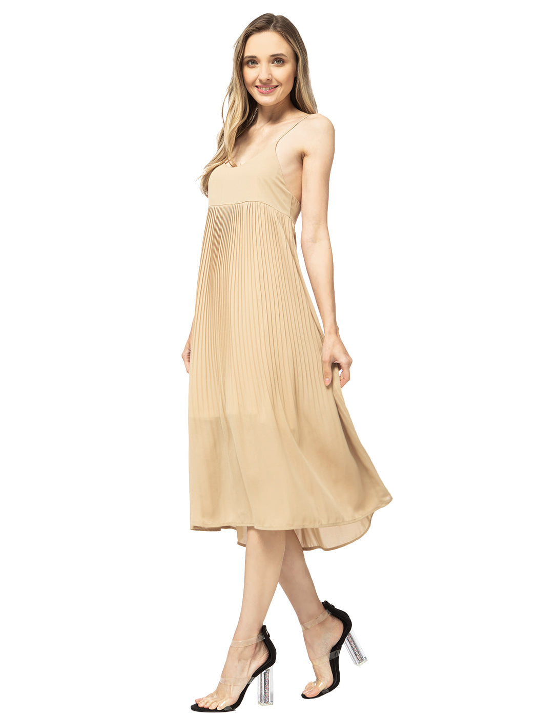 Vestido midi plisado con tirantes finos