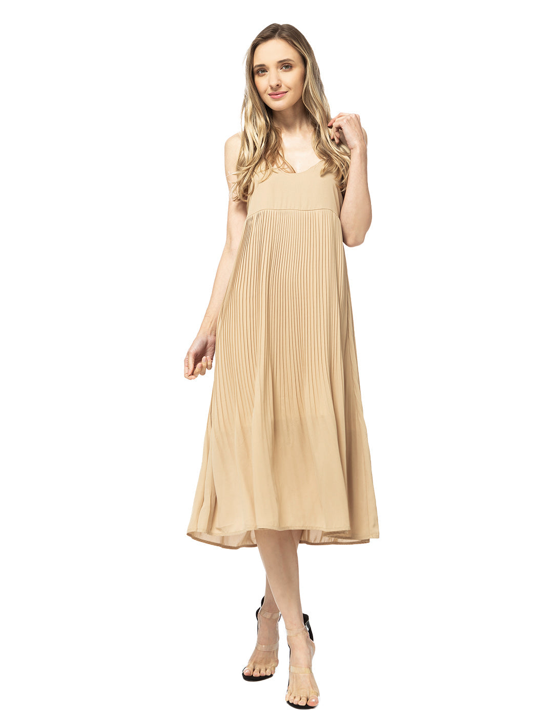 Vestido midi plisado con tirantes finos