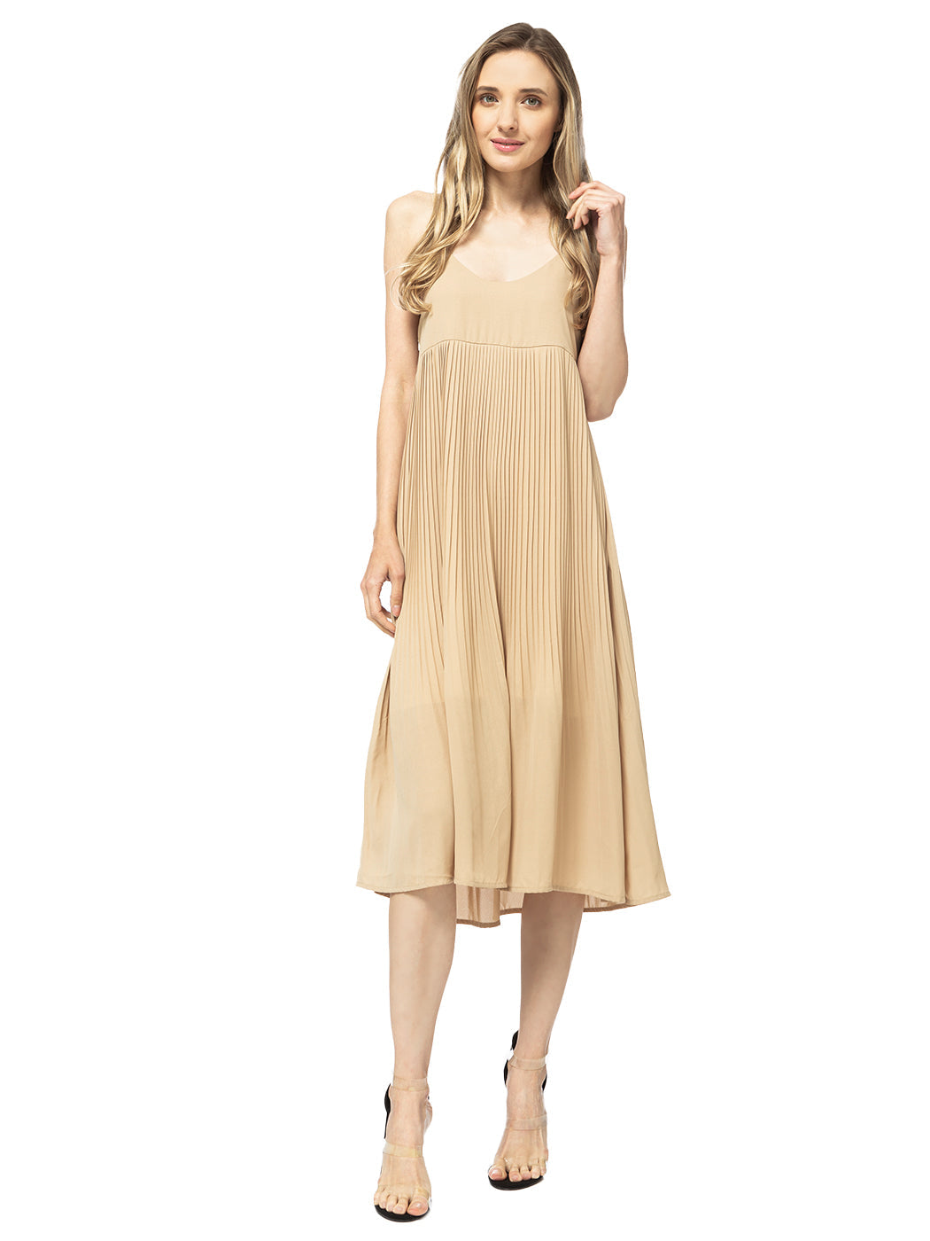 Vestido midi plisado con tirantes finos