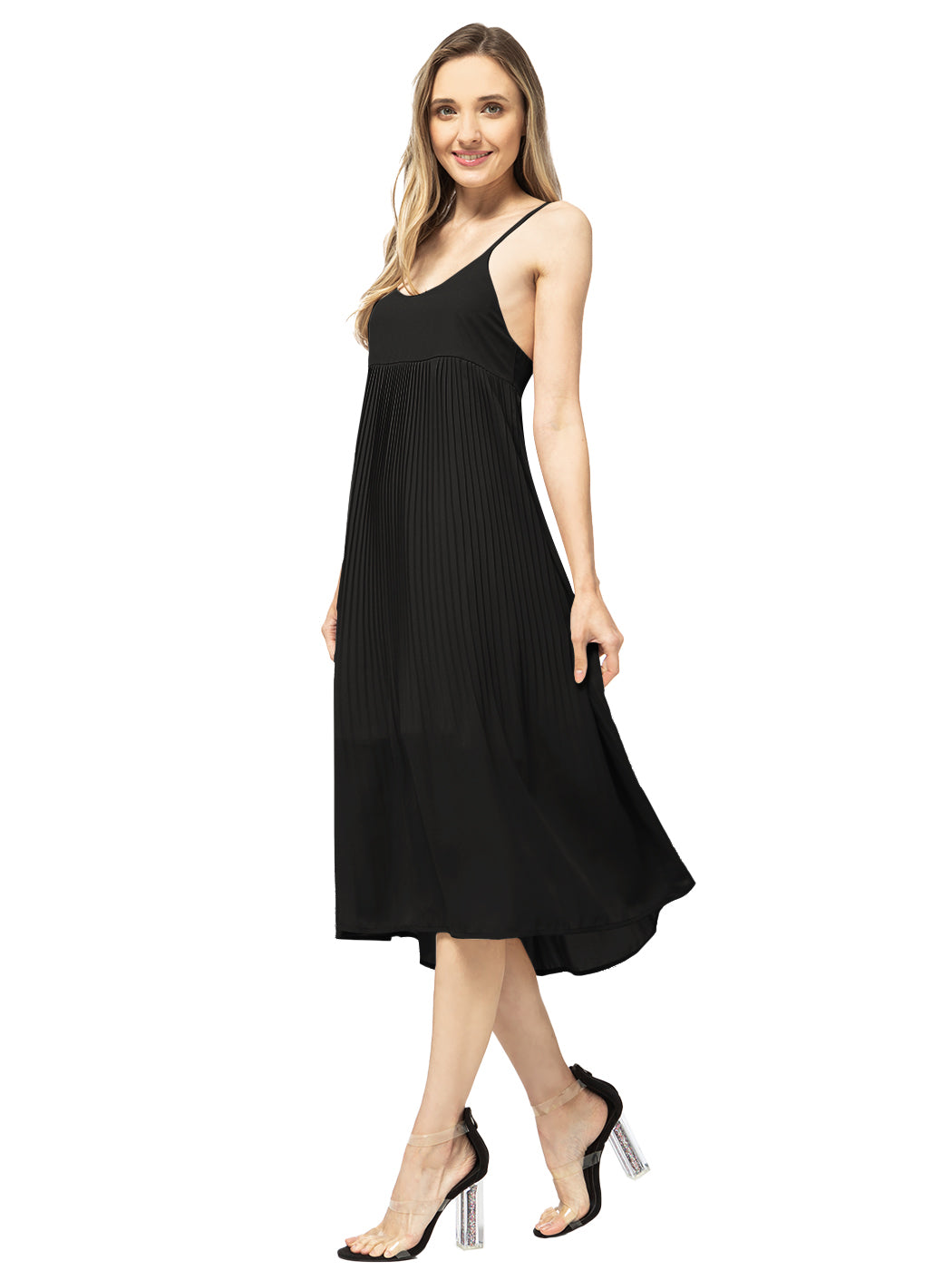 Vestido midi plisado con tirantes finos