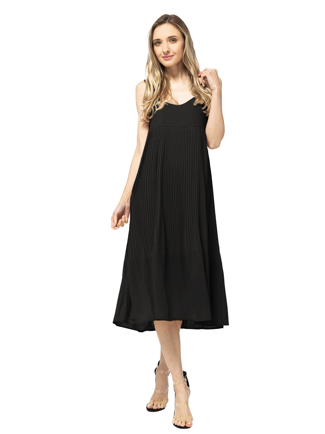 Vestido midi plisado con tirantes finos