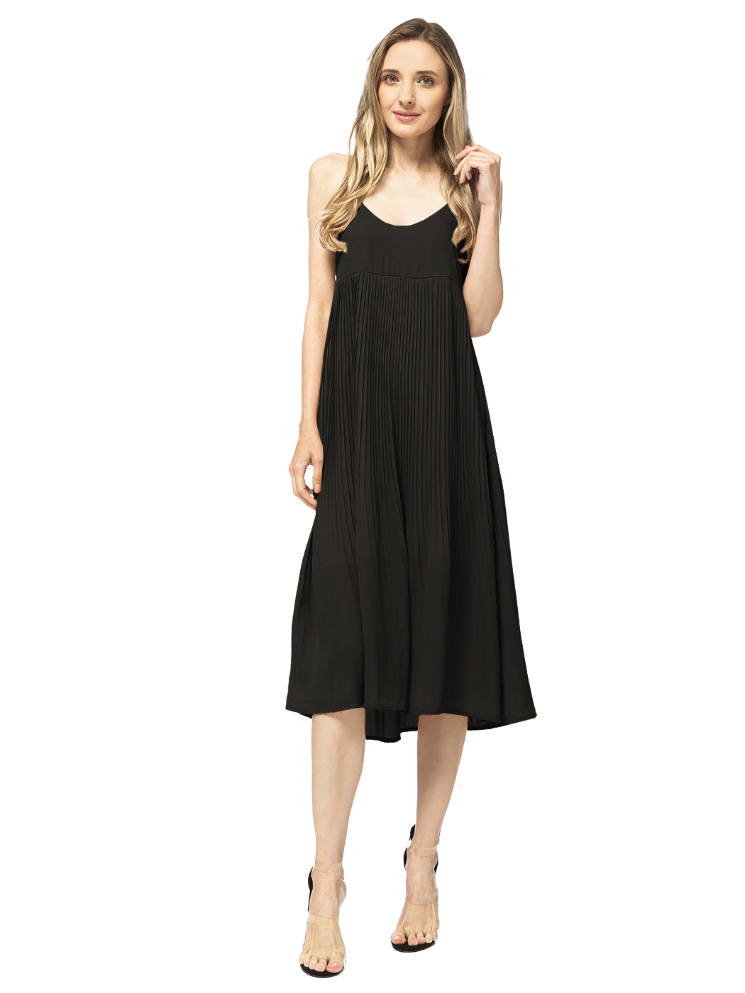 Vestido midi plisado con tirantes finos