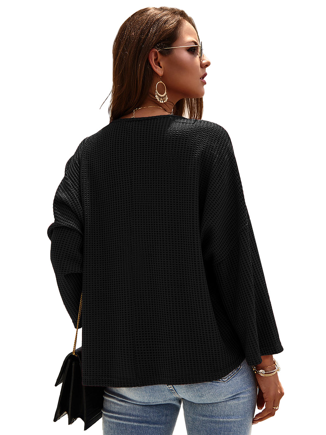 Blusa de manga fruncida con tejido gofre