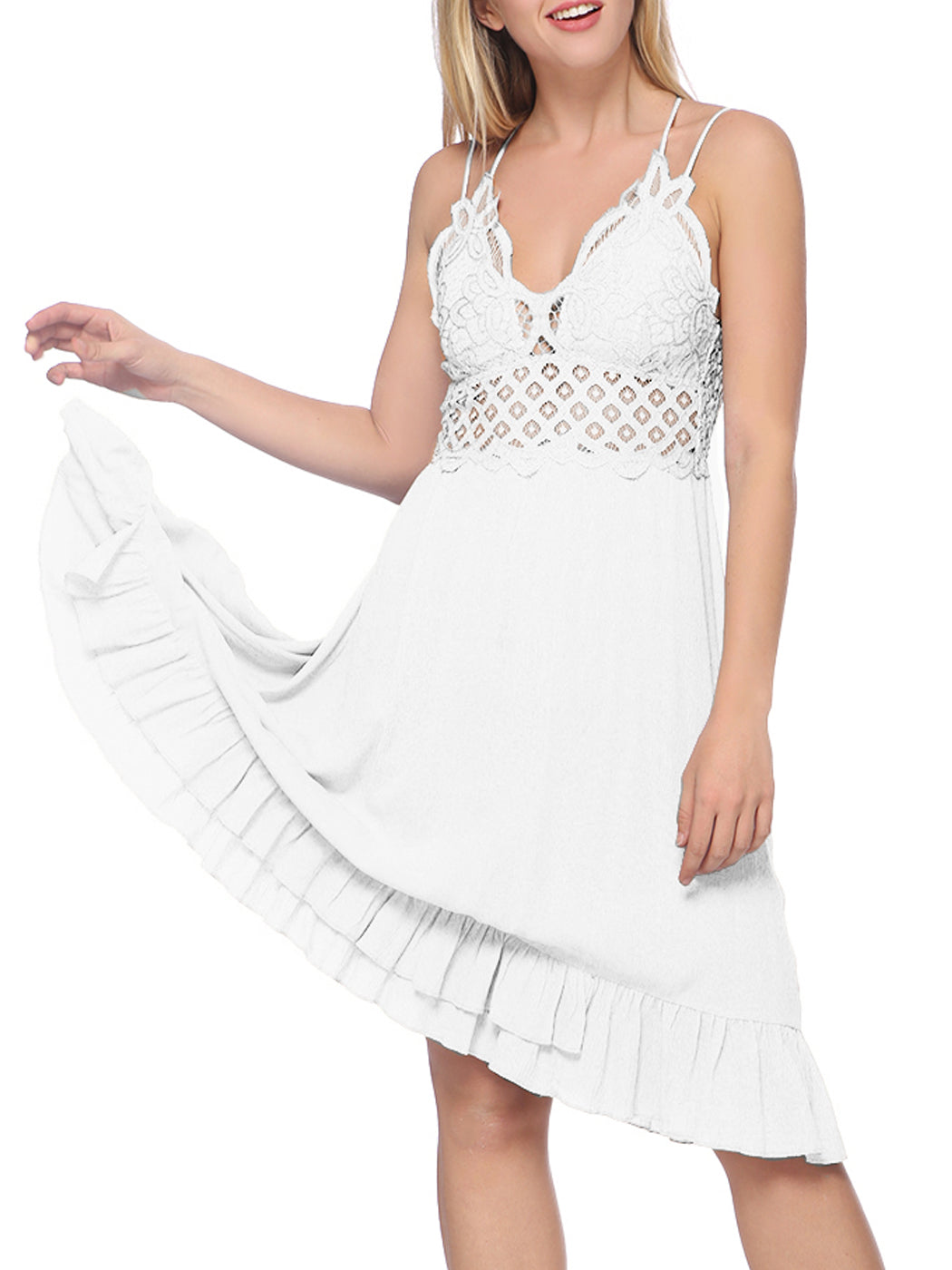 Vestido lencero con volantes de encaje