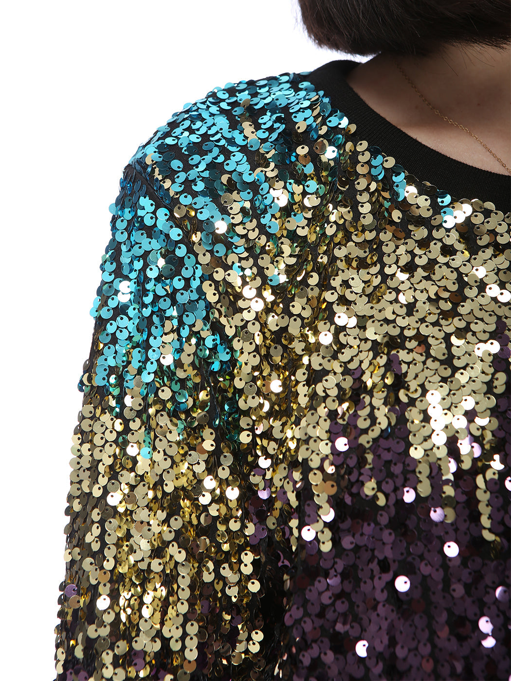 Sequin Sweatshirt Round Neck Top Long Sleeve Ribbed Cuffs Outerwear