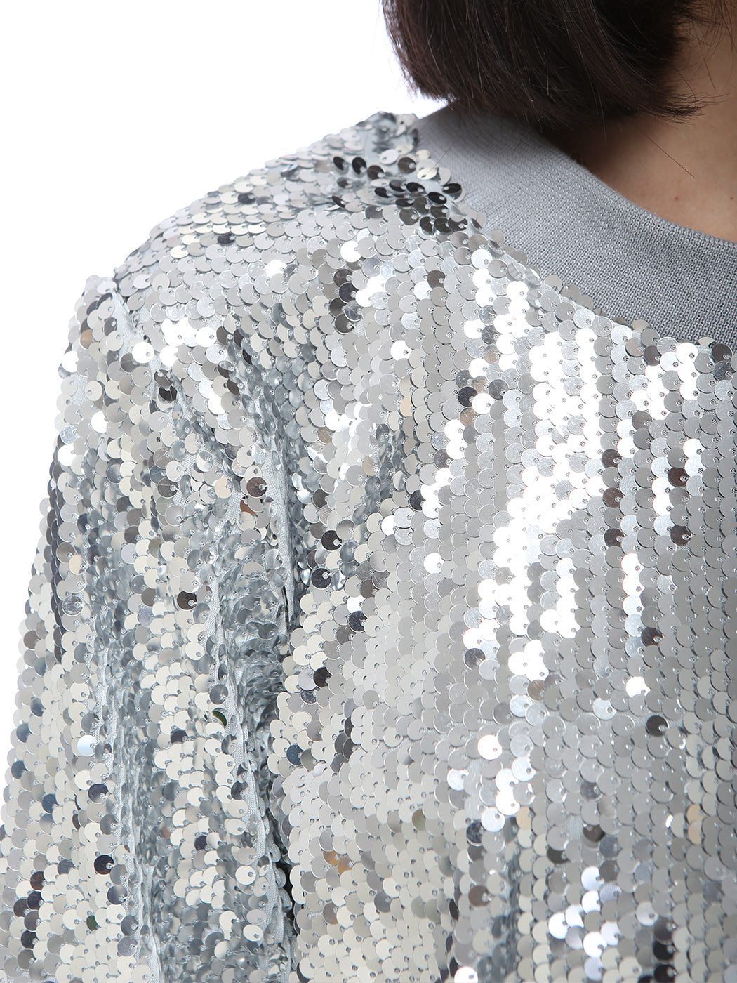 Sequin Sweatshirt Round Neck Top Long Sleeve Ribbed Cuffs Outerwear