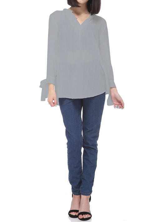 Anna-Kaci Women's Cotton Loose Blouse Top Split Neck Tunic V Neck Long Sleeve Shirt