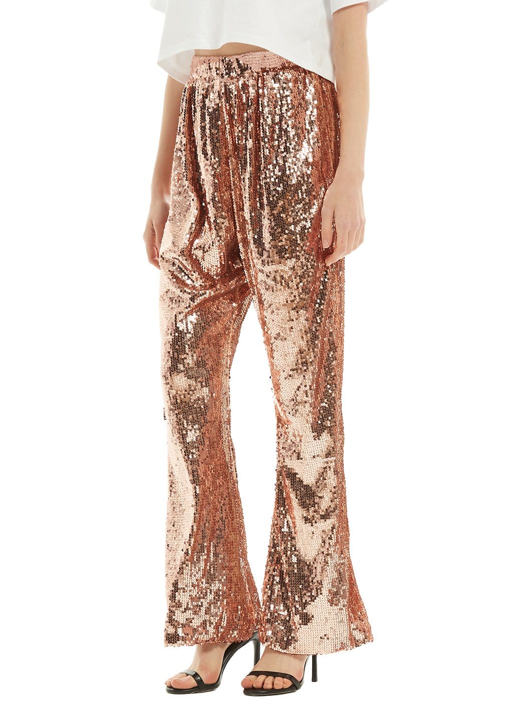 Sparkly Sequin Flare Wide Leg Pants