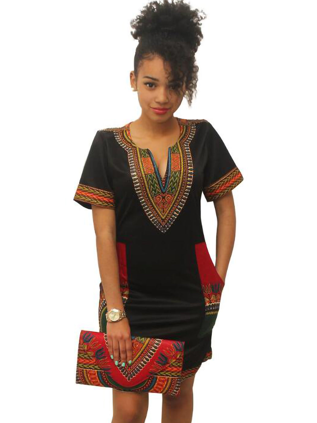 Minivestido de manga corta con estampado tribal dashiki
