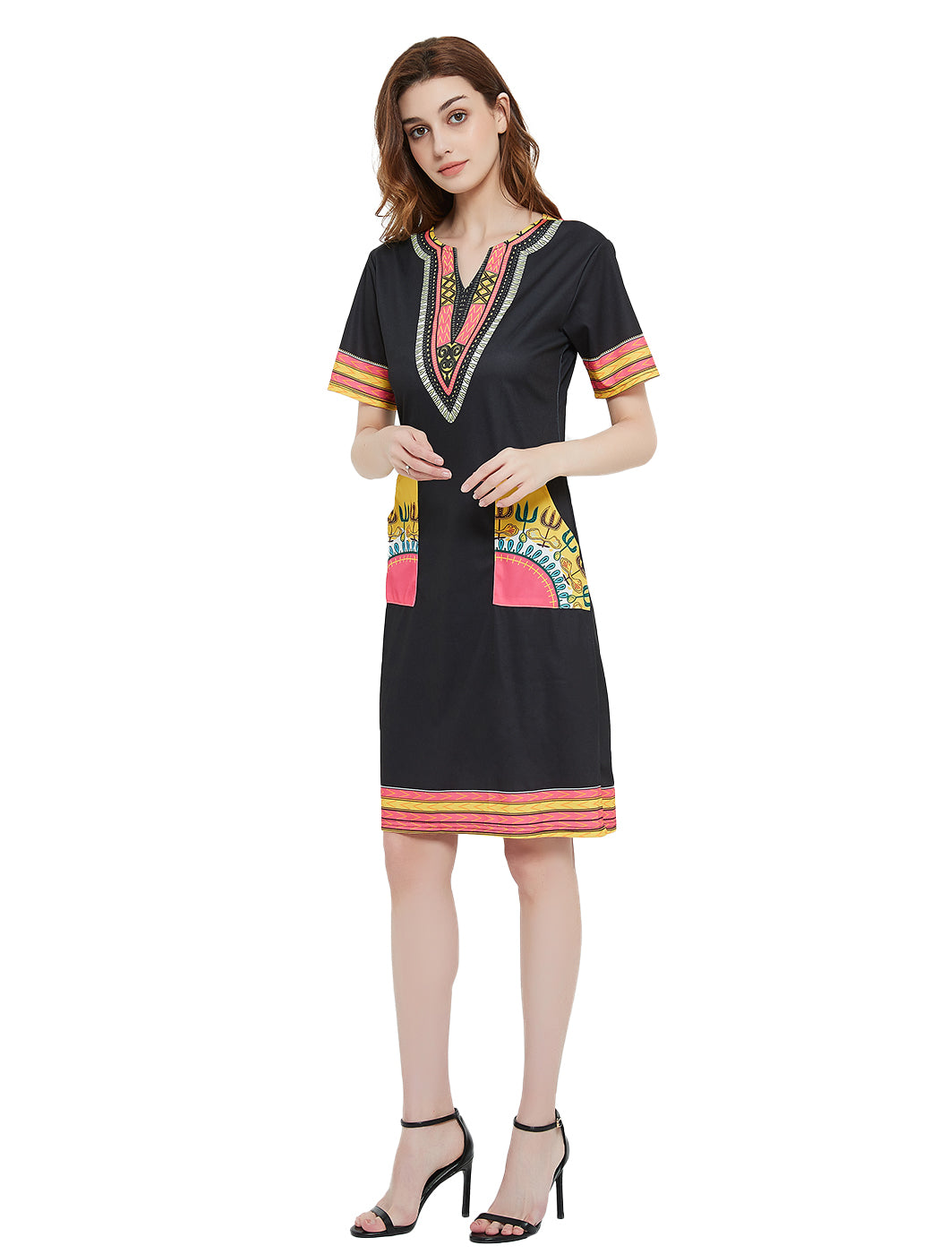 Minivestido de manga corta con estampado tribal dashiki