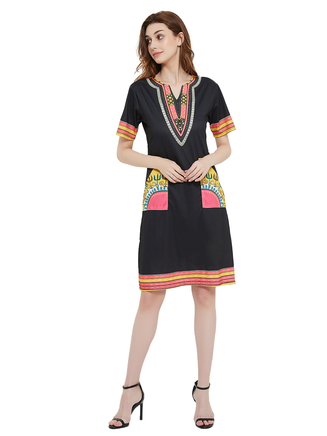 Minivestido de manga corta con estampado tribal dashiki