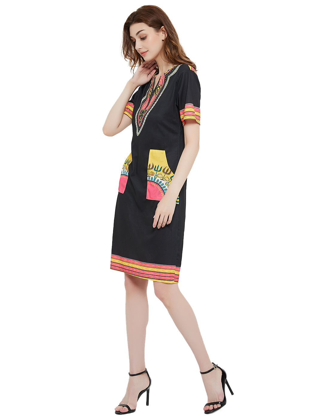 Minivestido de manga corta con estampado tribal dashiki