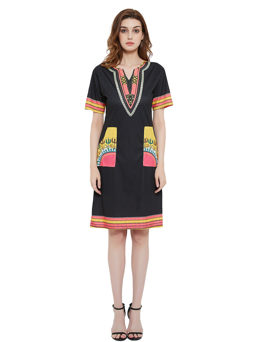 Minivestido de manga corta con estampado tribal dashiki