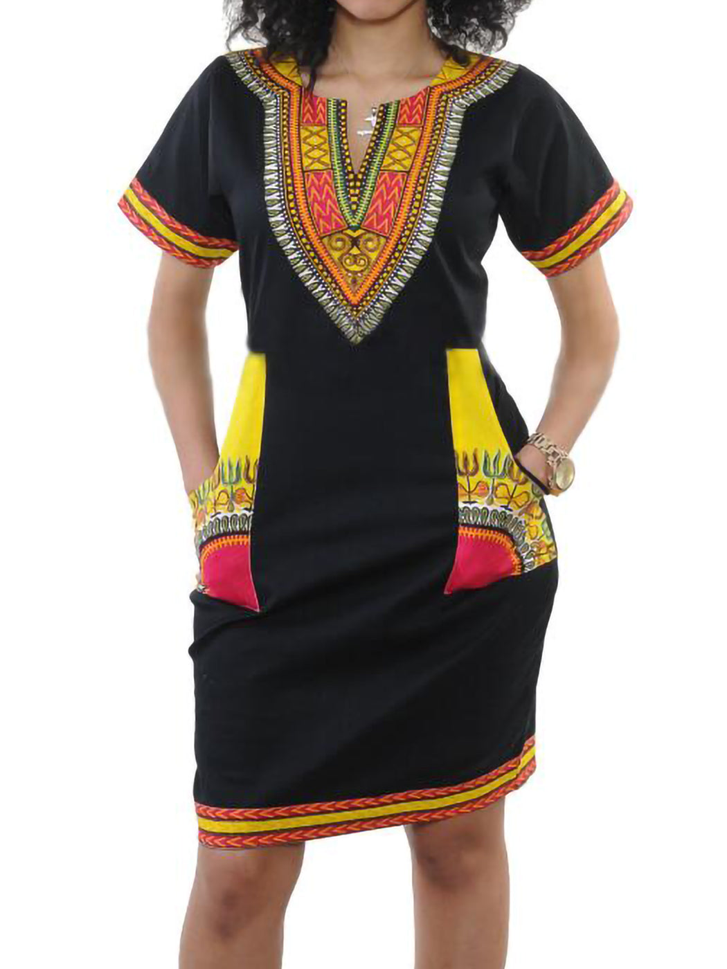 Minivestido de manga corta con estampado tribal dashiki