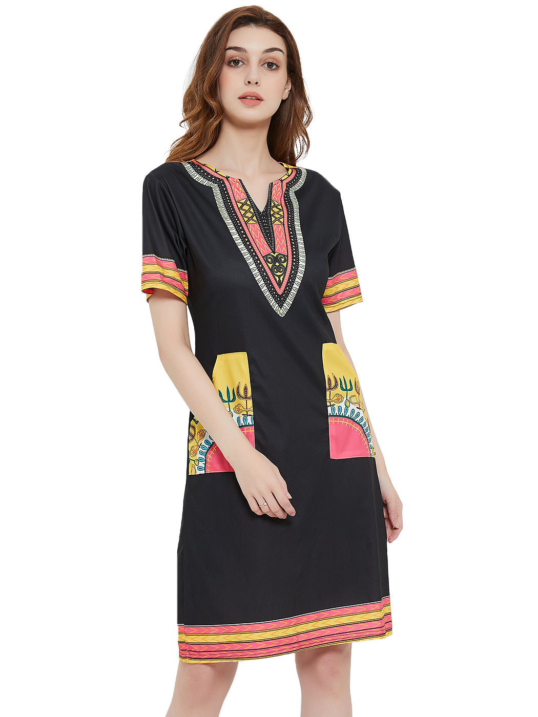 Minivestido de manga corta con estampado tribal dashiki