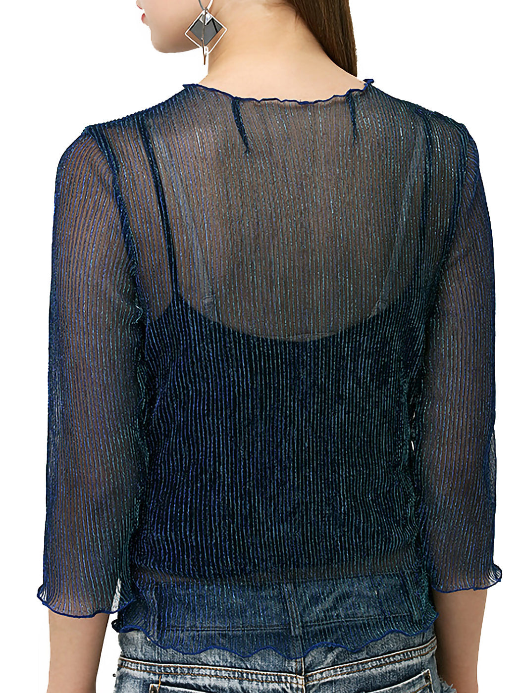 Top sexy de malla transparente con mangas 3/4