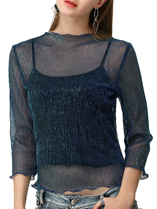 Top sexy de malla transparente con mangas 3/4